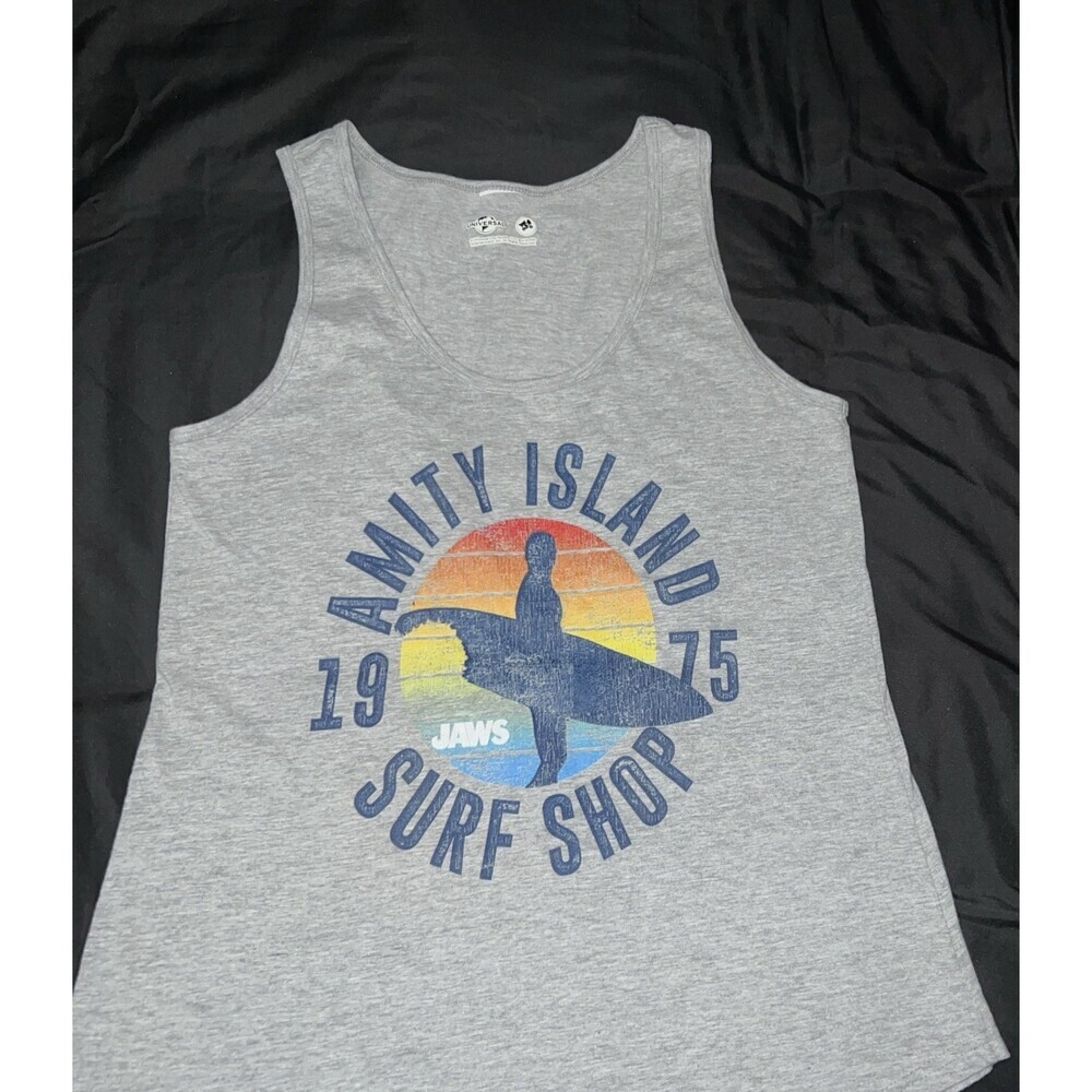 Jaws Amity Island Surf Shop 1975 Retro Logo Tank Top Small Beach 🏖️ Vacation
